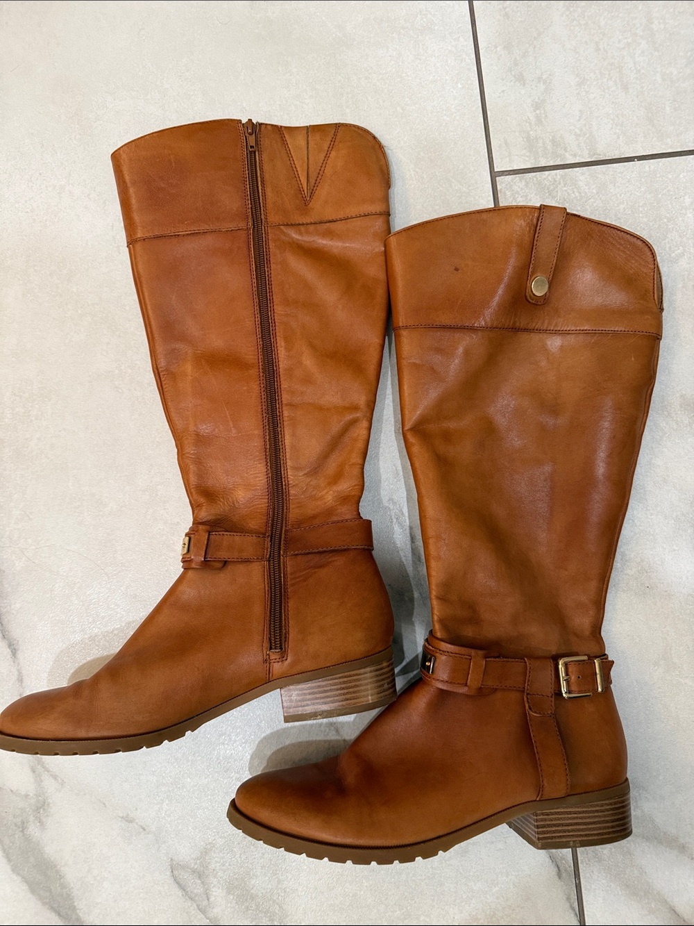 INC International Concepts Tall Leather Riding Boots - Chestnut